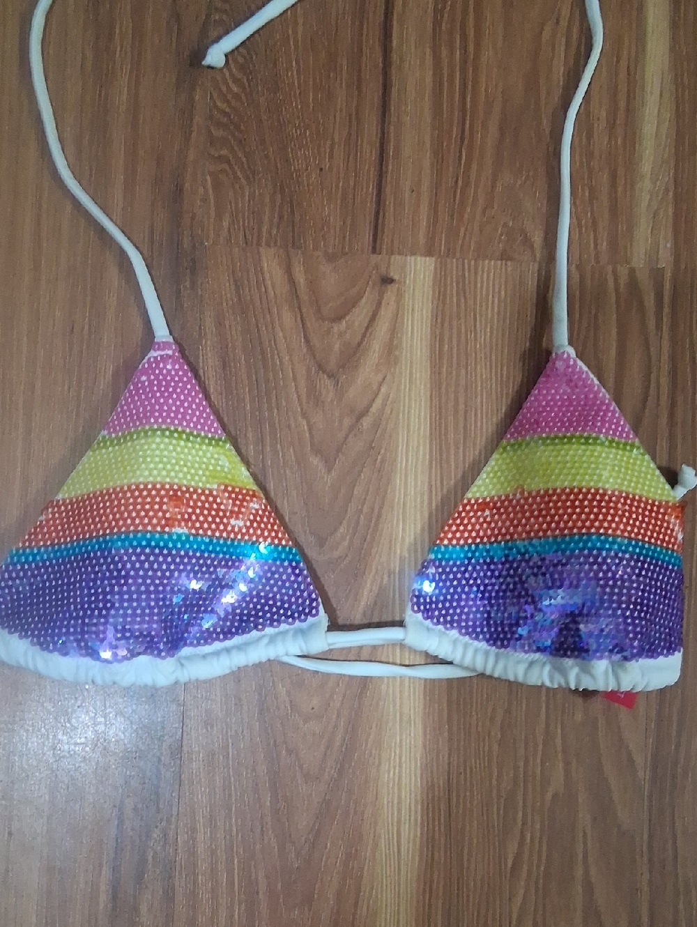 Victoria's Secret White Bikini Top with Pink Logo Tag